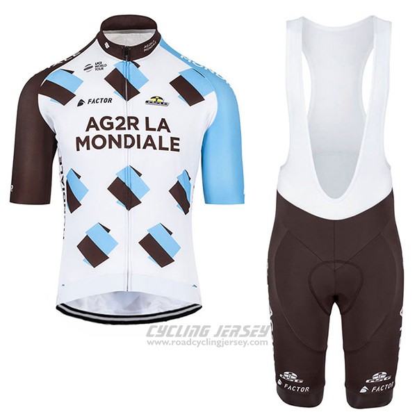 2017 Cycling Jersey Ag2r Marron and White Short Sleeve and Bib Short